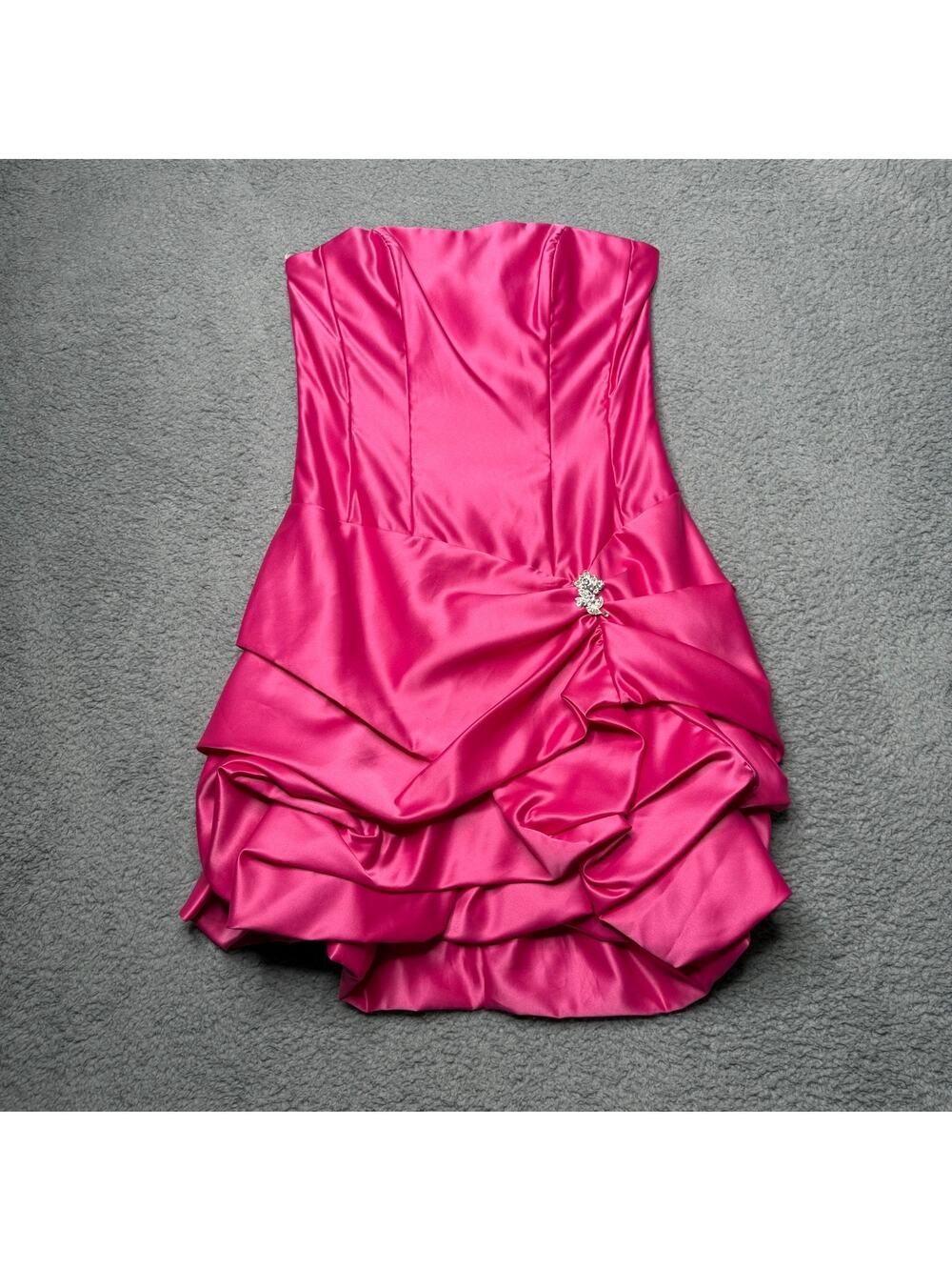 Cache Dress Women's Size 8 Hot Pink Satin Strapless Bubble Mini